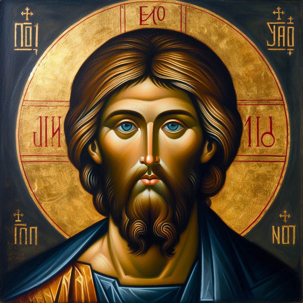 Imagen generada con IA de un retrato de Cristo en estilo bizantino