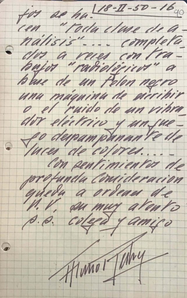 Manuscrito del currículum de vida profesional de Alonso Restrepo Moreno.